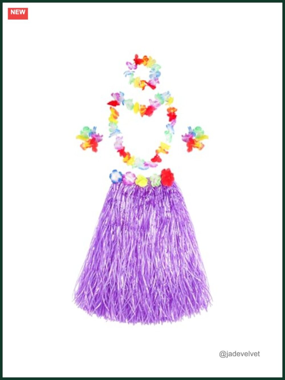 Hawaiian Grass Skirt 5Pc Set Hula Costume Party Halloween